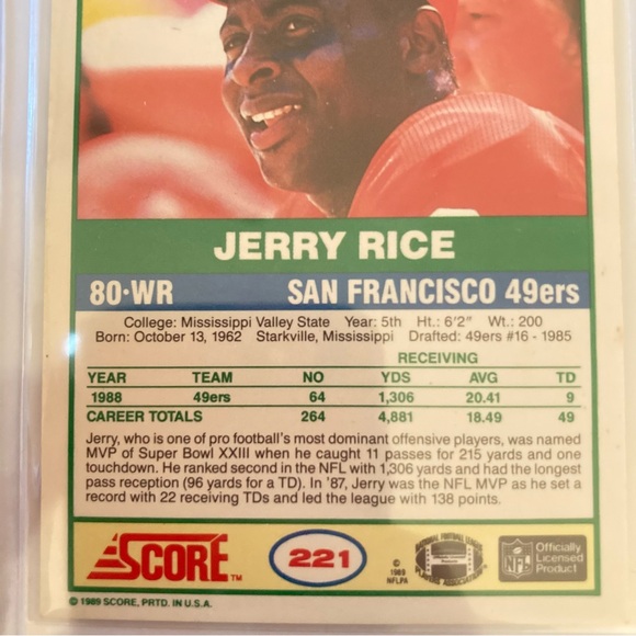 Jerry Rice Football Trading Card Score 1989 - Picture 9 of 11